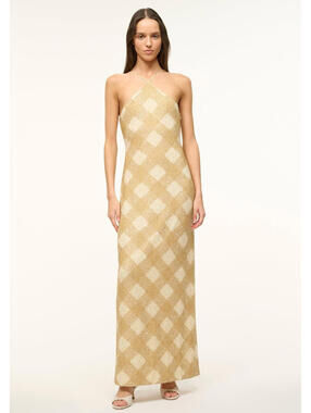 NWT $1,495 STAUD Cubism Beaded Halter Dress Gown Le Sable Large Designer